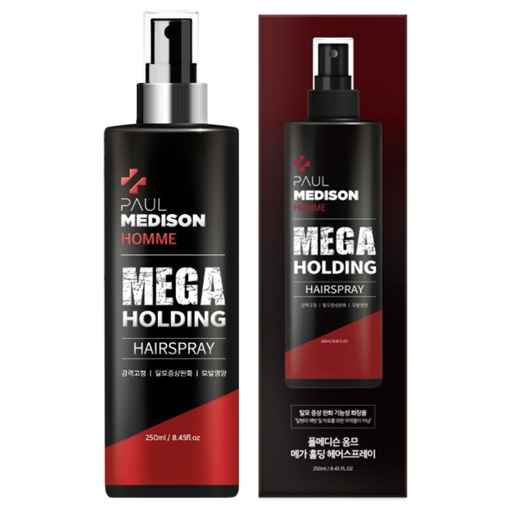 [Paul Medison] Homme Mega Holding Hair Spray _ 250ml/ 8.45Fl.oz, Super Strong Hold, Anti Hair Loss, No residue, Non Sticky _ Made in Korea